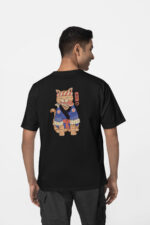 Anime Kedi Ön-Arka - Siyah T-Shirt - Görsel 2