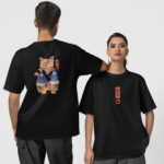 Anime Kedi Ön-Arka - Siyah T-Shirt