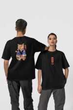 Anime Kedi Ön-Arka - Siyah T-Shirt
