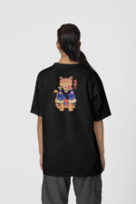 Anime Kedi Ön-Arka - Siyah T-Shirt - Görsel 3