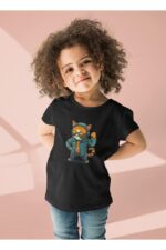 Ceketli Kedi - Siyah Çocuk T-Shirt - Görsel 2