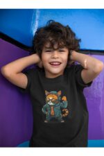Ceketli Kedi - Siyah Çocuk T-Shirt - Görsel 3