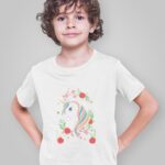 Çiçekli Unicorn - Beyaz Çocuk T-Shirt