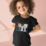 Elsa Prenses Ve Kardan Adam - Siyah Çocuk T-Shirt