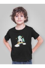 Gökkuşağı Unicorn - Siyah Çocuk T-Shirt - Görsel 3
