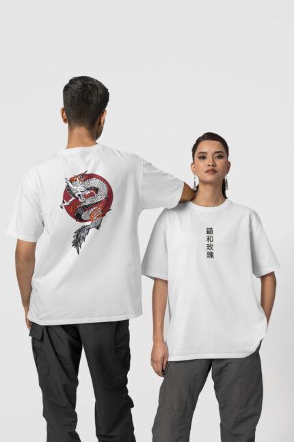Dragon Çince Ön-Arka – Beyaz T-Shirt
