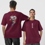 Dragon Çince Ön-Arka - Bordo T-Shirt