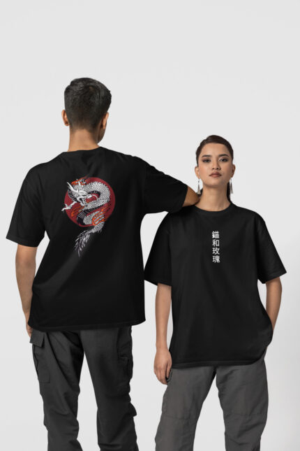 Dragon Çince Ön-Arka – Siyah T-Shirt