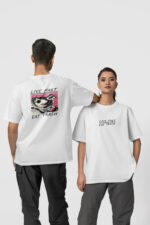 Fast Live Eat Trash Ön-Arka - Beyaz T-Shirt