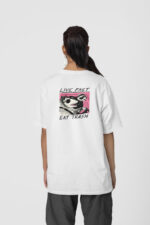 Fast Live Eat Trash Ön-Arka - Beyaz T-Shirt - Görsel 3