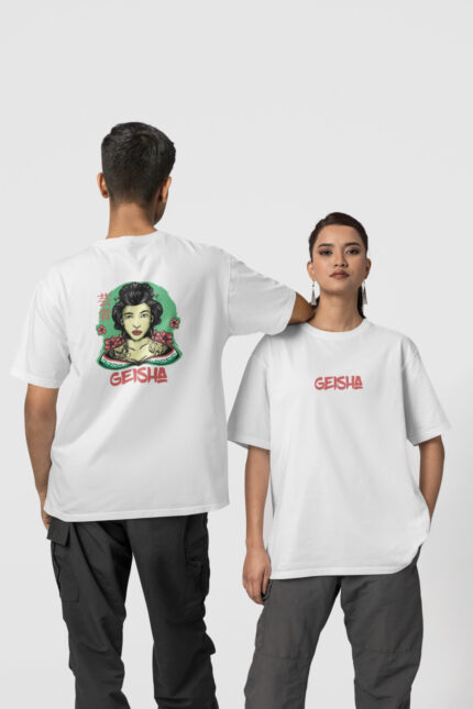 Geyşa Kadın Ön-Arka – Beyaz T-Shirt