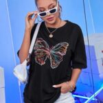 Renkli Kelebek - Siyah T-Shirt