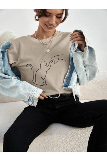 Lover Cat – Bej T-Shirt
