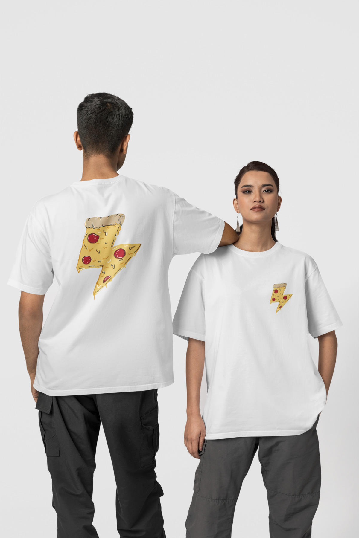 PizzaOnArka-Beyaz Pizza Ön-Arka - Beyaz T-Shirt - Görsel 1