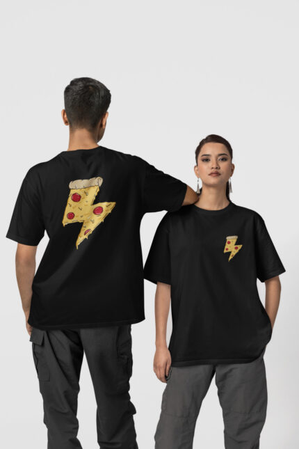 Pizza Ön-Arka – Siyah T-Shirt
