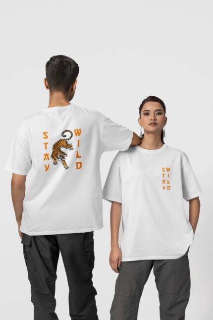Stay Wild Ön-Arka – Beyaz T-Shirt