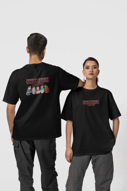 Stranger Cats Ön-Arka – Siyah T-Shirt
