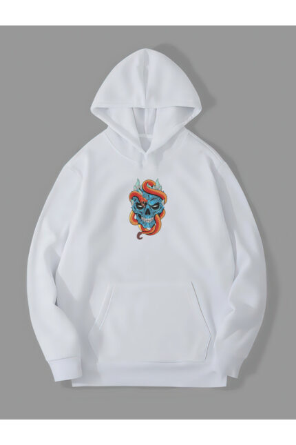 Yılan Kurukafa – Beyaz Sweatshirt