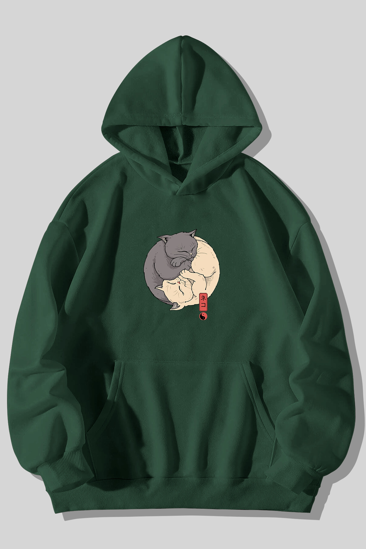 YingYangSW-Yesil-Sweatshirt Ying Yang Kedi - Yeşil Sweatshirt - Görsel 1