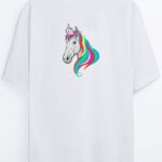Orta Parmak Unicorn - Beyaz T-Shirt